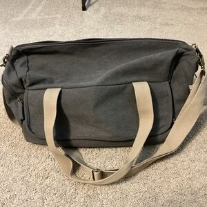 Classic Charcoal Duffel Bag with Beige Straps